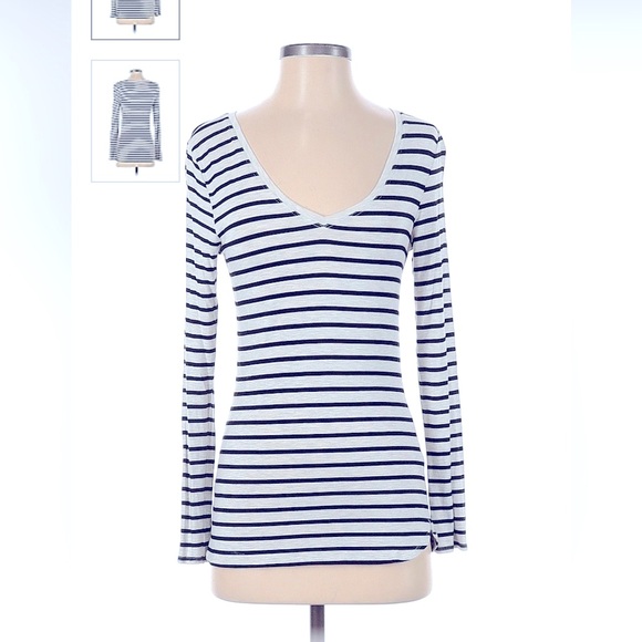 Max Studio mariner Blue and white striped long sleeve tee sz L / XL - Picture 2 of 2